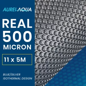 AURELAQUA Pool Cover 500 Micron 11x5m Solar Blanket Swimming Thermal Blue Silver - Picture 1 of 11