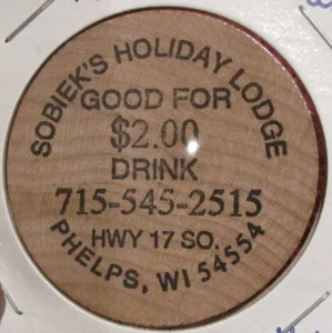 Vintage Sobiek's Holiday Lodge Phelps, WI Wooden Nickel - #1 Token Wisconsin - Picture 1 of 2