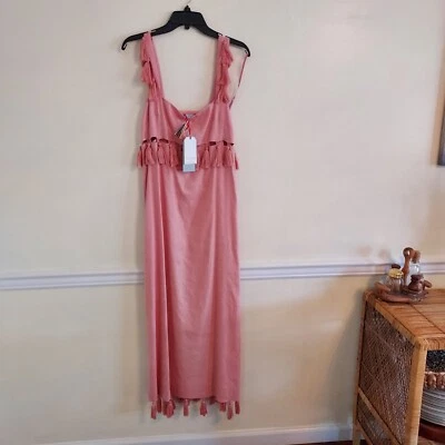 Sz 14 | Antonio Melani  Pink Nat Note Cici Tassel Linen Maxi Dress Sleeveless - Image 1 of 4