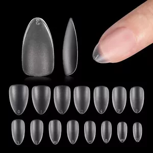 Extra Short Almond Fake Gel Nail Tips, 15 Sizes False Full Cover Acrylic Press.. - Picture 1 of 7