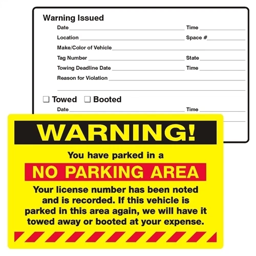 Pack of 50 Yellow WARNING! NO PARKING AREA Towing Auto Car Sign Sticker 2055y - Image 1 of 1
