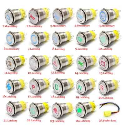 19mm 12V Interruttore a pulsante in metallo inossidabile LED light Marino - Immagine 1 di 4