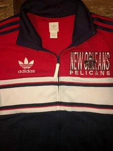 NEW ORLEANS PELICANS Rare ADIDAS Tre FOIL Warm Up Track Jacket nola Jersey Small - Picture 1 of 4