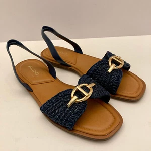 NEU Aldo Goassi Slingback Sandalen Damen 6,5 EU 37 Navy Blau Raffia Open Toe - Bild 1 von 10