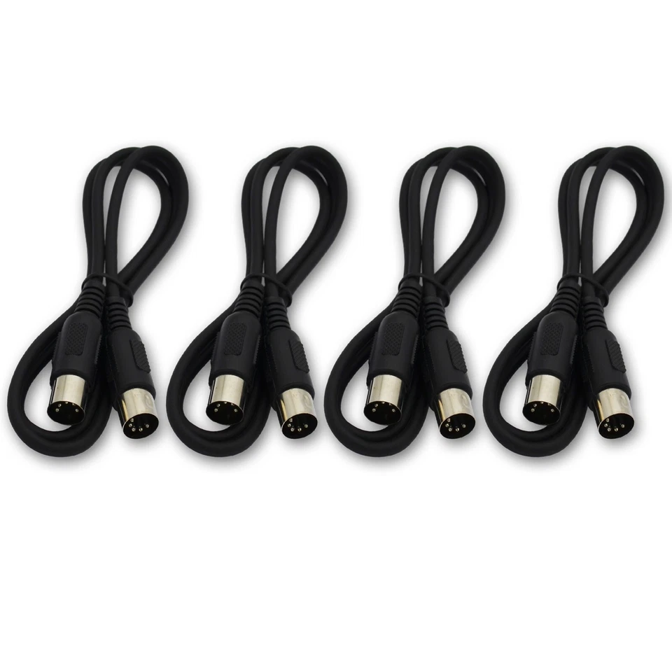 4, MIDI Cable 3 ft Male to Male 5 Pin DIN Plugs RoHS 4 Pack Lot Black 3 Feet New - Image 1 of 4