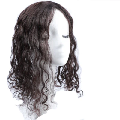 Long Curly Hairpiece Clip in Topper Toupee With Bangs 100% Human Hair For Women - Image 1 of 4