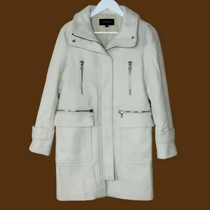 Ann Taylor Longline Virgin Wool Peacoat Oatmeal Full Zip Women's Small NWOT - Picture 1 of 13