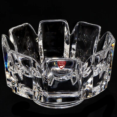 Cuenco de cristal Orrefors Corona diseñado por Lars Hellsten, Suecia 7 3/8 pulgadas firmado Foto 1 de 4