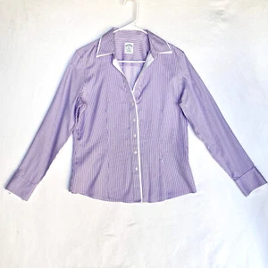 Brooks Brothers 346 Blouse Womens 10P 10 Petite Lavender Fitted Non Iron Shirt - Picture 1 of 17