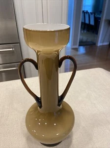 Empoli Rare Italian Art Glass Brown & amber Vase 12.5” With Glass HANDLES MCM - Picture 1 of 18