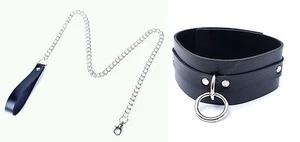 Verschluss schwarz Kunstleder weich Hals Bondage BDSM Haltung Halsband mit Kette Leine - Bild 1 von 5