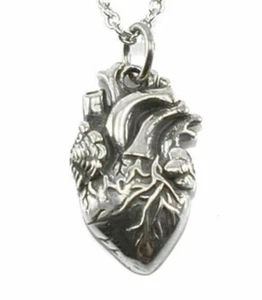 Anatomical Heart Charm Necklace-925 Sterling Silver #C55 - Picture 1 of 6