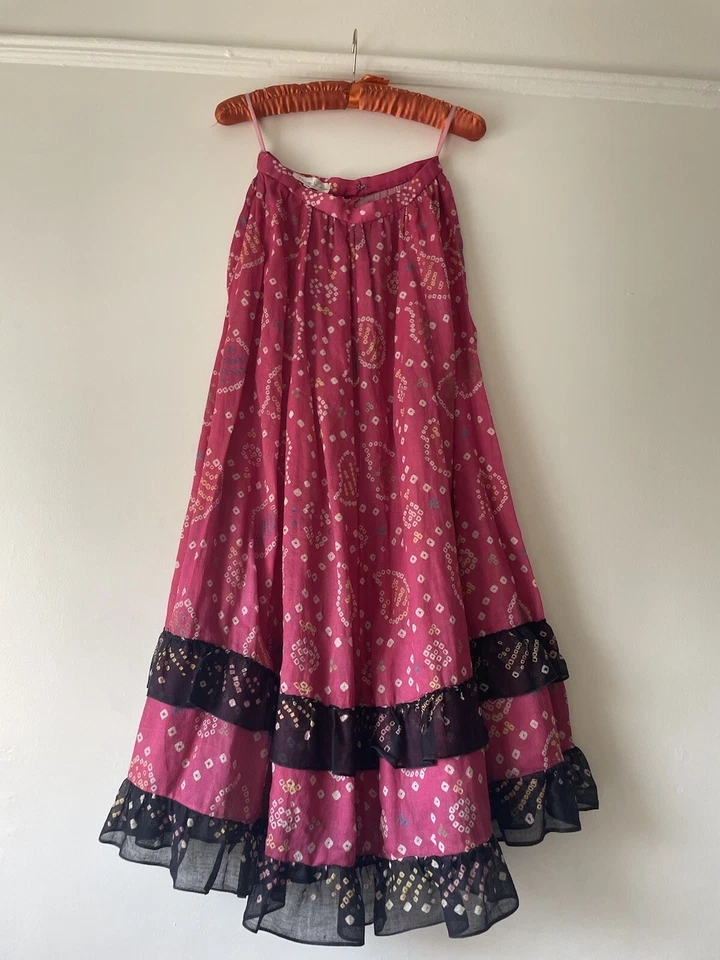 Maxi Falda Vintage Años 60 Jayne Haus Italia Rosa Boho Flamenca Volantes Algodón XS Foto 1 de 4