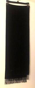 Burberrys Of London England 100% Lambswool Black Scarf  73 X 12 with 3" Fringe