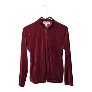 Vintage Casual Corner Annex Burgundy Velvet Zip Front Jacket Women’s Size Small - Picture 1 of 5