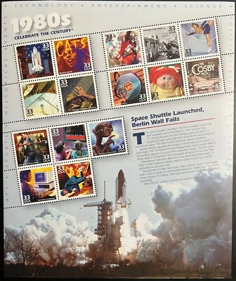 CELEBRATE THE CENTURY 1980's 1999 Full sheet 15 stamps @ 32 cents USA - Image 1 of 2