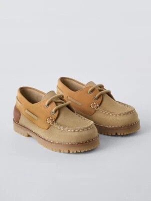 Zara Boy Toddler Kid Tan Brown Leather Suede Dress Moccasin Boat Shoe Size 8 24 - Image 1 of 4