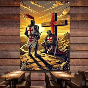 Cruzados Cruz Jesús Bandera Pared Decorativa Bandera Caballeros Templarios Carteles Impresiones - Imagen 1 de 5