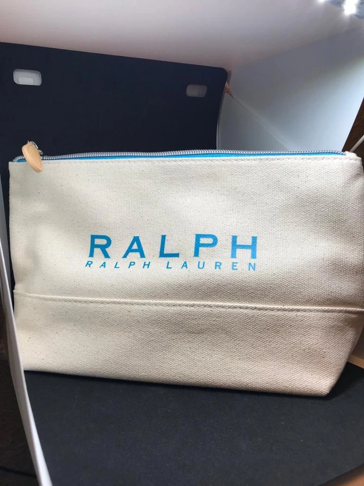 Ralph by Ralph Lauren Canvas Travel Pouch Makeup Case w/ Zipper White & Blue New - Image 1 of 1