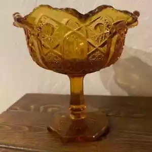 LE Smith Compote Candy Dish Amber Glass Vintage Heritage Hobstar Cane & Arch - Picture 1 of 9