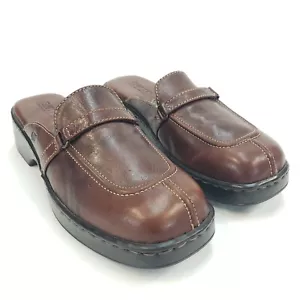 Born W5233 Womens Clogs Mules Shoes 7 M Brown Leather Slip On Platform Wedges - Picture 1 of 11