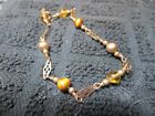 Vintage 1980 Chain Bead Bracelet Gold Tone Tortelle gold, brown , tigereye beads