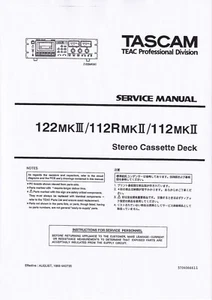Service Manual Instructions for TASCAM 122 MK3,112R MK2,112 MK2 - Picture 1 of 1