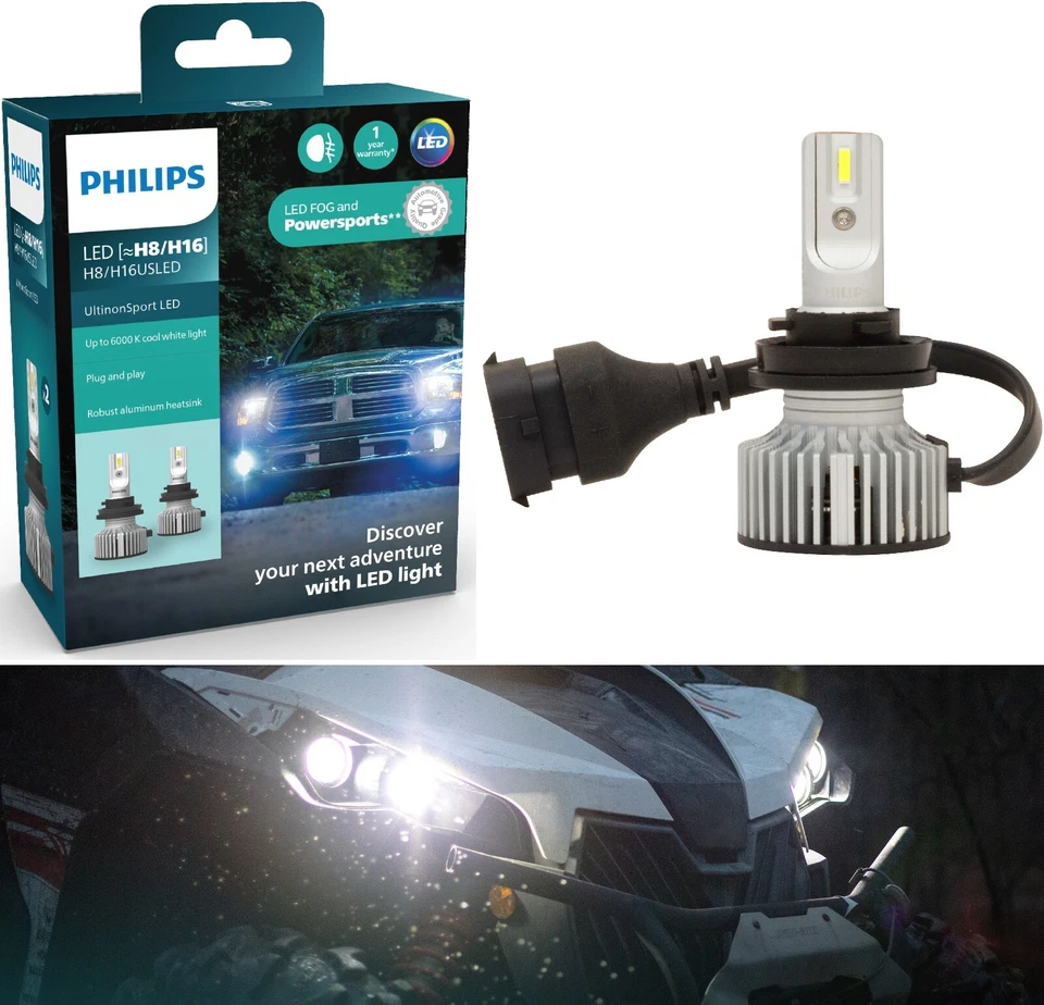 Philips UltinonSport LED Blanco H8 Dos Bombillas Luz Antiniebla Repuesto Lámpara de Stock Foto 1 de 4