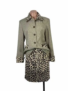 Vintage Apart 80s Mod Suit Skirt Blazer Leopard Faux Fur size 8 - Picture 1 of 16