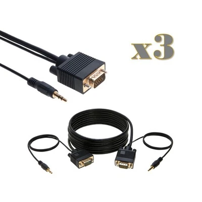 3-Pack - 6FT SVGA M/M + 3.5mm Aux Audio Cable Jack for Monitor PC Projector TV - Image 1 of 4