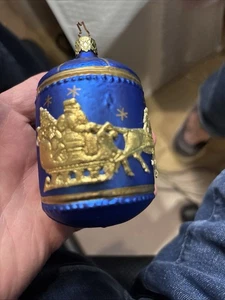 Vintage Inge Glas BLUE & GOLD Santa Sleigh CHRISTMAS EVE Ornament Germany - Picture 1 of 5