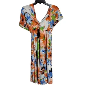 24Seven Kleid mit abstraktem Blumenmuster und V-Ausschnitt, neu mit Etikett, Medium - Bild 1 von 8