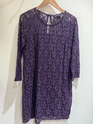 M&S Dress Size 14 Short Purple Lace Long Sleeve Shift Party Formal Occasion - Image 1 of 4