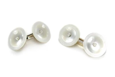 Manschettenknöpfe antik ca 1925 mit Orientperlen Perlmutt Gelbgold [BRORS 14027] - Bild 1 von 4