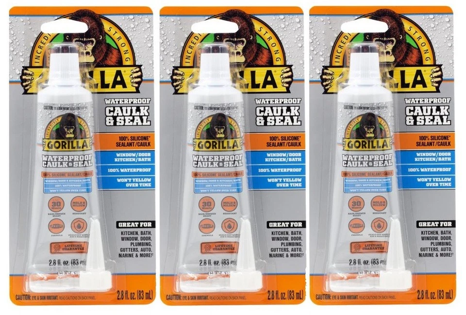 Gorilla 2.8 Oz. 100 Silicone Sealant Clear 8090002 3pk