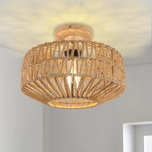 Vintage Bamboo Ceiling Lights Rattan Lampshade Lamp Bohemian Restaurnt Bar Cafe - Picture 1 of 6