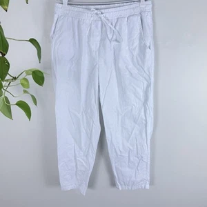 Grae Linen Size 10 Pants White linen Cotton High Rise Elastic Waist Tapered Leg - Picture 1 of 6