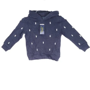Polo Ralph Lauren Kids Multi Pony Fleece Hoodie Pullover Navy Blue Sz 5 - Picture 1 of 7