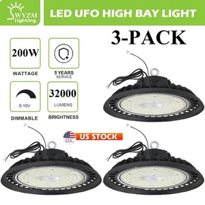 200W High Bay LED Shop Lights 5000K Daylight 0-10V Dimmable IP65 Waterproof 3pcs - Picture 1 of 18