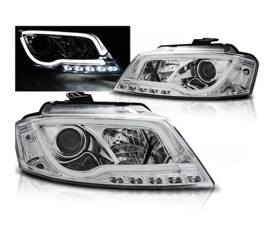 headlights for audi a3 8p 2008 2009 2010 2011 2012 tube light tru drl chrome lhd - Image 1 of 1