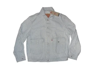 Levi's Premium Relaxed Hickory Railroad Stripe Trucker Jacket Men Size L NWT - Picture 1 of 2