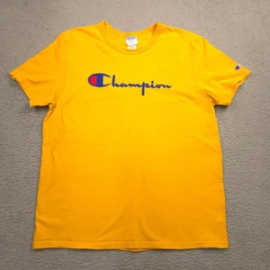 Champion Men’s T-Shirt XL Yellow Crewneck Logo Script Short Sleeve Cotton - Picture 1 of 11