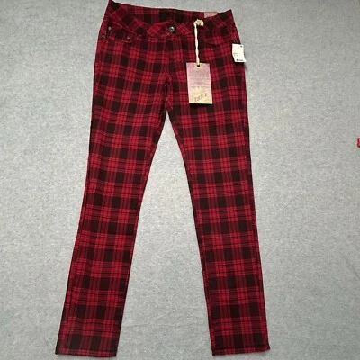 NWT TRUCE Red Black Tartan Plaid Skinny Jeans Jr Sz 11 Punk Goth Emo Skatergirl - Image 1 of 4