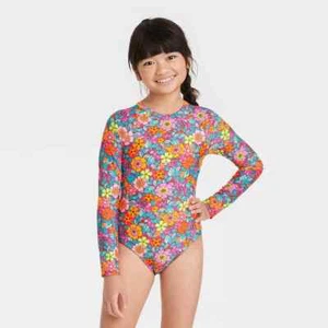 Cat & Jack Girls Retro Row Floral Rash Guard One Piece Swimsuit Size Medium NWT - Picture 1 of 3