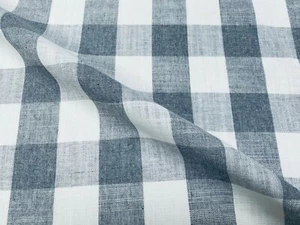 Gingham Checked Linen Fabric Plaid Material Buffalo Check 150cm wide GREY White - Picture 1 of 7