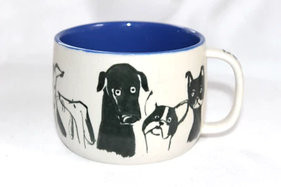 Taza Anthropologie Perro Persona Gres Crema con Taza de Café Azul 12 OZ Foto 1 de 4
