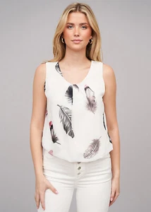 Top donna Cloud5ive maglia chiffon piume stampa pizzo bianco N20026257 - Foto 1 di 2