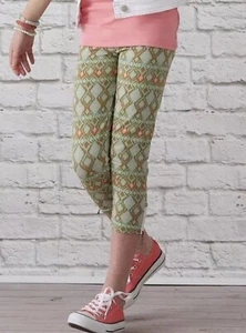 NWT MATILDA JANE Hello Lovely Print It Crop Green Geometric Leggings Size 12 NEW - Picture 1 of 2