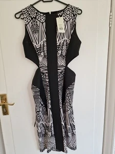 Miss Selfridge Black And White Midi Bodycom Dress Side Cut Out, Size 10 New Tags - Picture 1 of 8