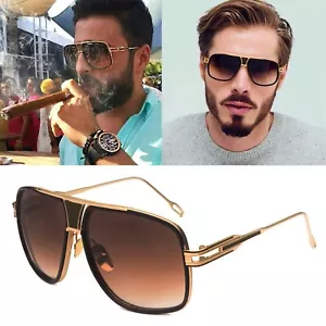 Designer Oversized Square Pilot Sunglasses Metal Bar Mens Women Fashion Glasses - Picture 1 of 16